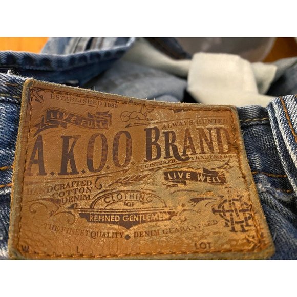 AKOO Brand Jeans Men 36x 32 Distressed Destroyed Paint Denim Streetwear Hip-Hop - Picture 4 of 16